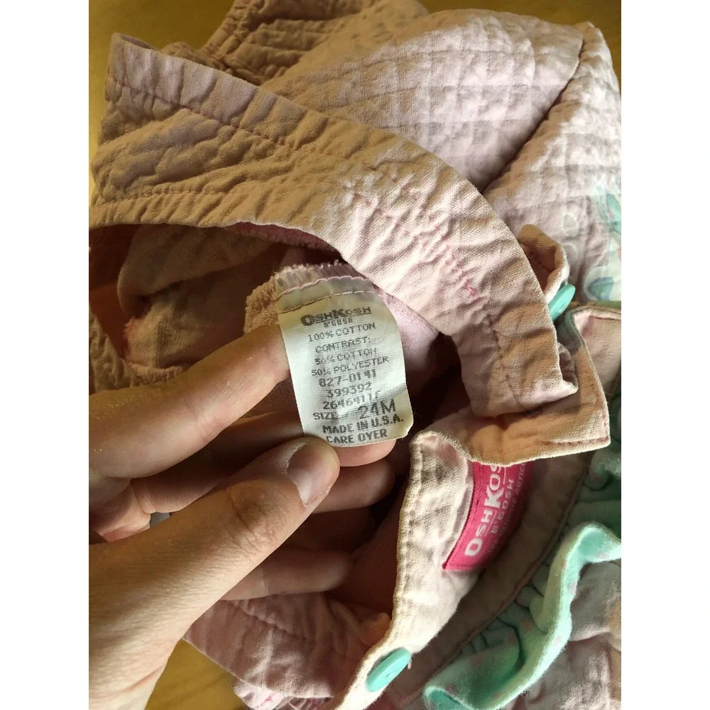 VTG OshKoshBGosh Kids Quilted Overalls 24 Months Pink Ruffle 90s Made In USA